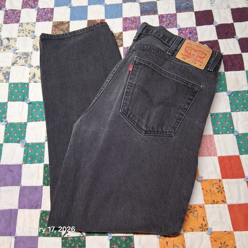 Levi 550 Jeans Men 38x34 Black Relaxed Tapered Denim Casual‎ Work Pants